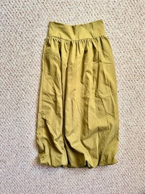 Olive Green Bubble Hem Midi/Maxi Skirt | Stretch Waist | Size M